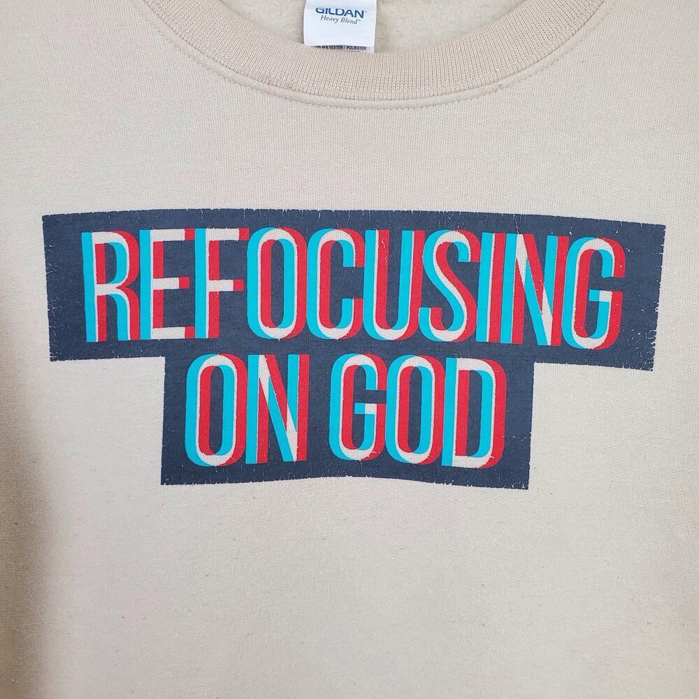 REFOCUSING ON GOD | Christian Graphic | Cream | Crew Neck Sweatshirt | Small